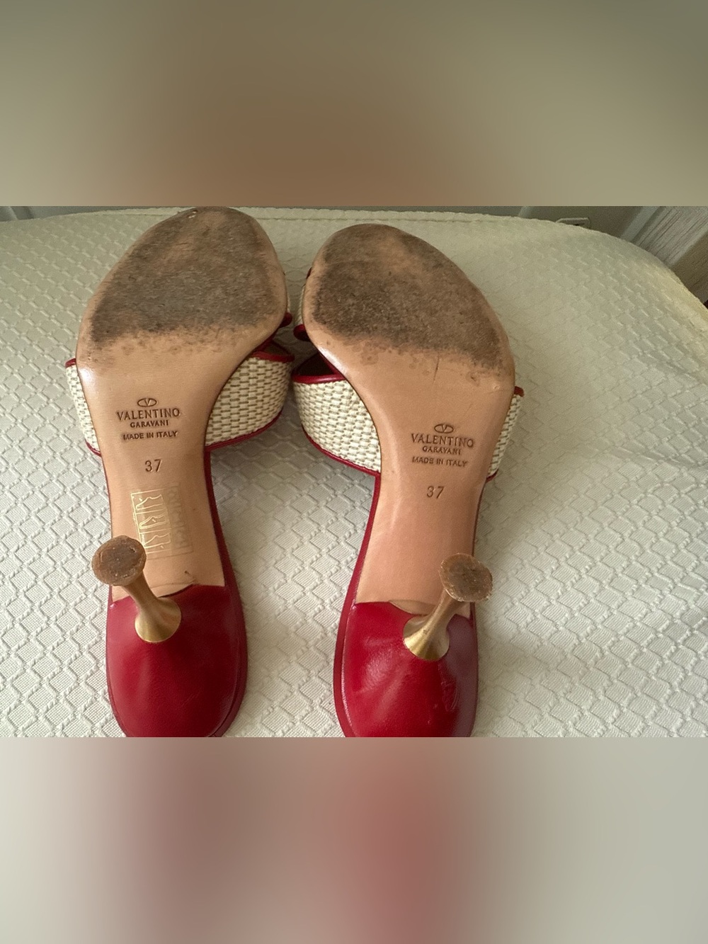 Valentino Garavani Women’s Raffia Floral Slide Mules Red & Beige Size 37 - Picture 8 of 9